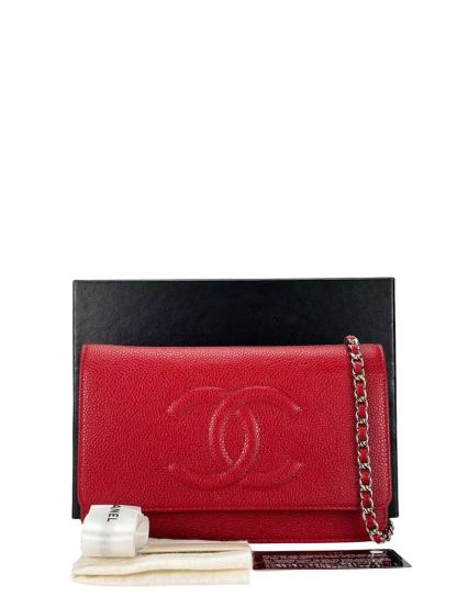 CHANEL - Red Caviar Wallet on Chain Silver-Tone Metal (WOC)