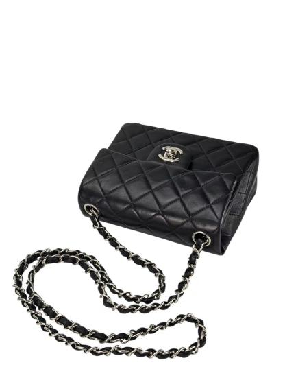 CHANEL - Mini Flap Bag  Black Lambskin Silver Hardware