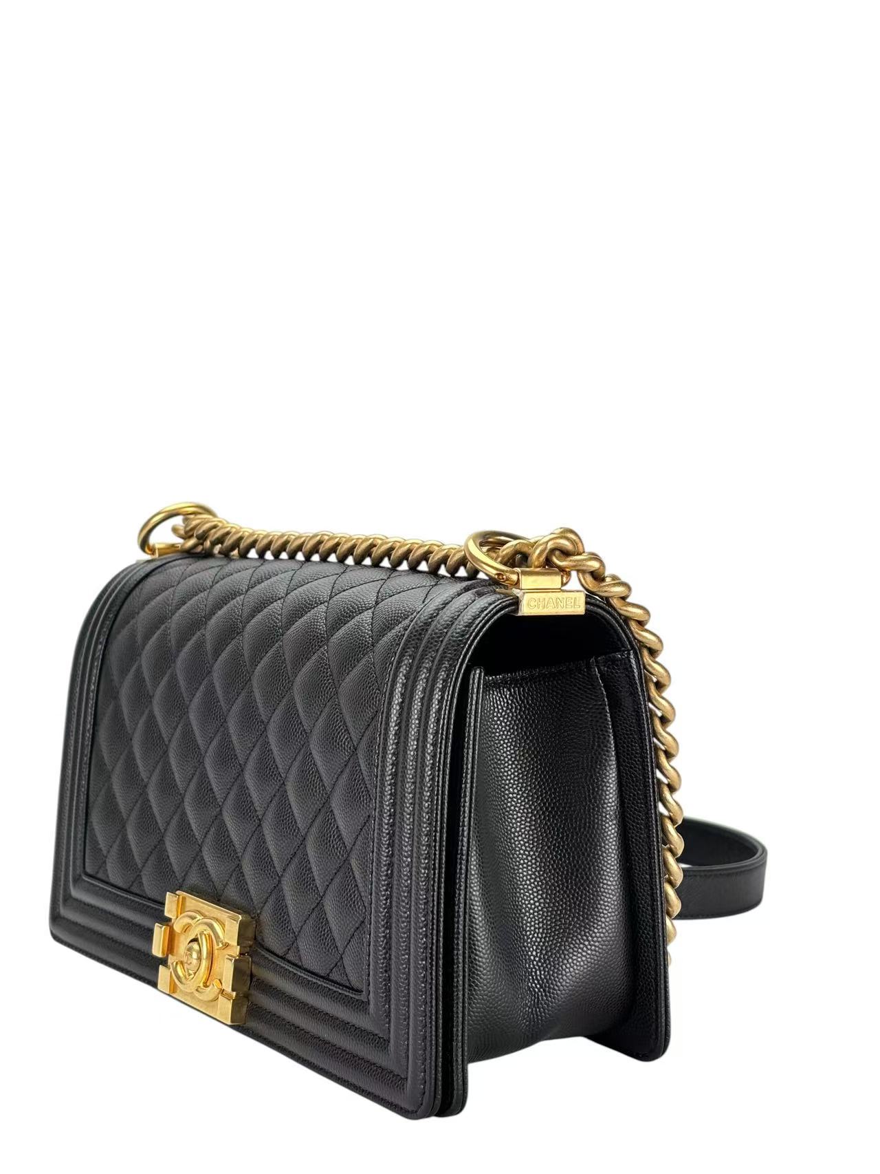 CHANEL - Medium Boy Flap Bag Black Caviar Gold Hardware