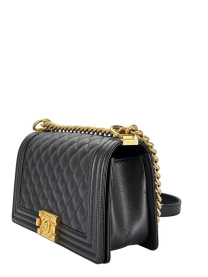 CHANEL - Medium Boy Flap Bag Black Caviar Gold Hardware