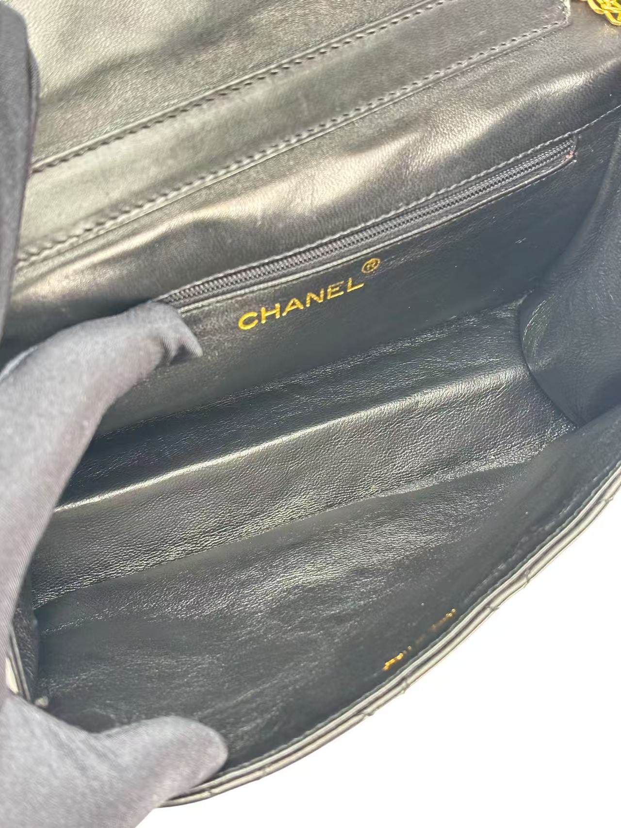 CHANEL - Full Flap Shoulder Bag Black Lambskin Gold Hardware