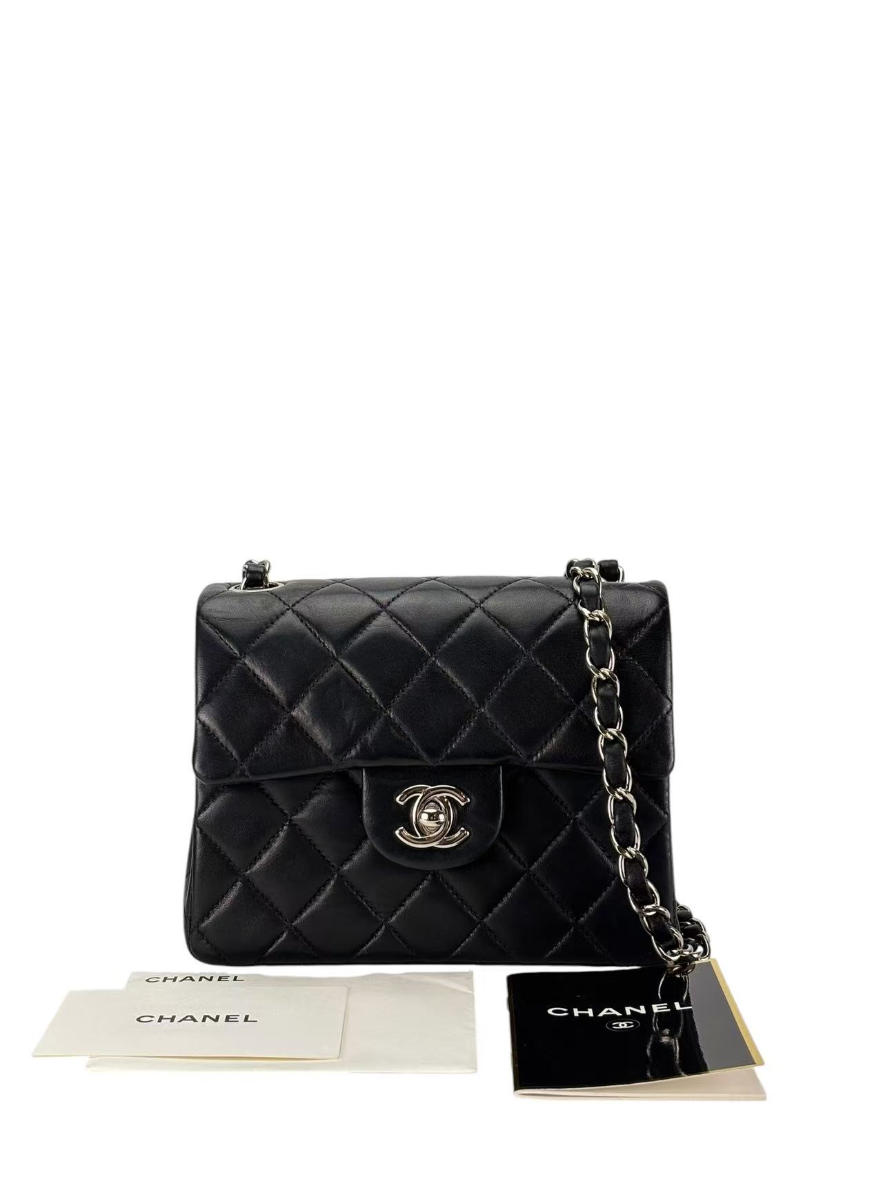 CHANEL - Black Lambskin Square 17 Shoulder Bag – Camellia Vintage