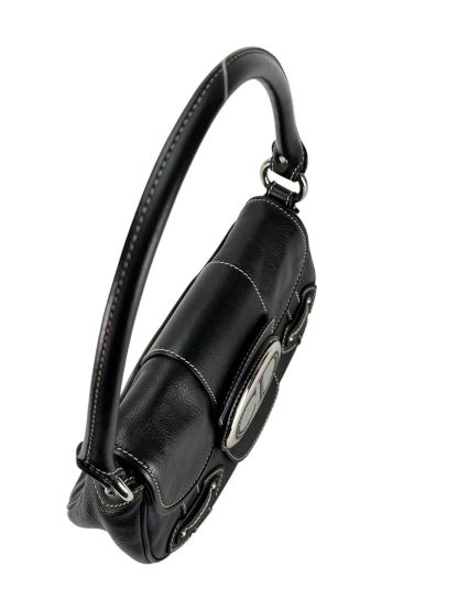CHRISTIAN DIOR - Black Leather One Shoulder Bag Silver Hardware
