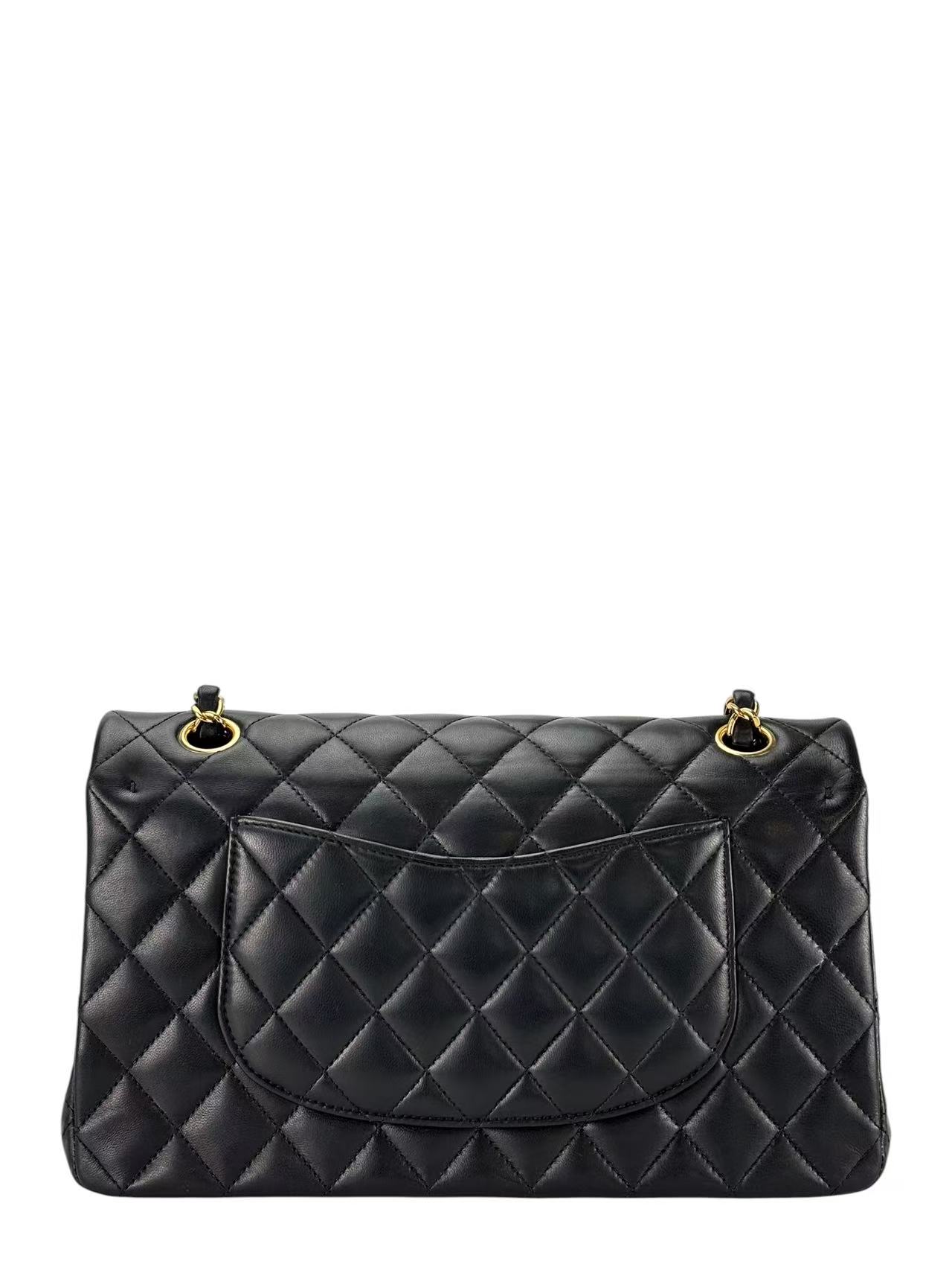 CHANEL - Medium Classic Double Flap Bag Black Lambskin Gold Hardware (CF25)