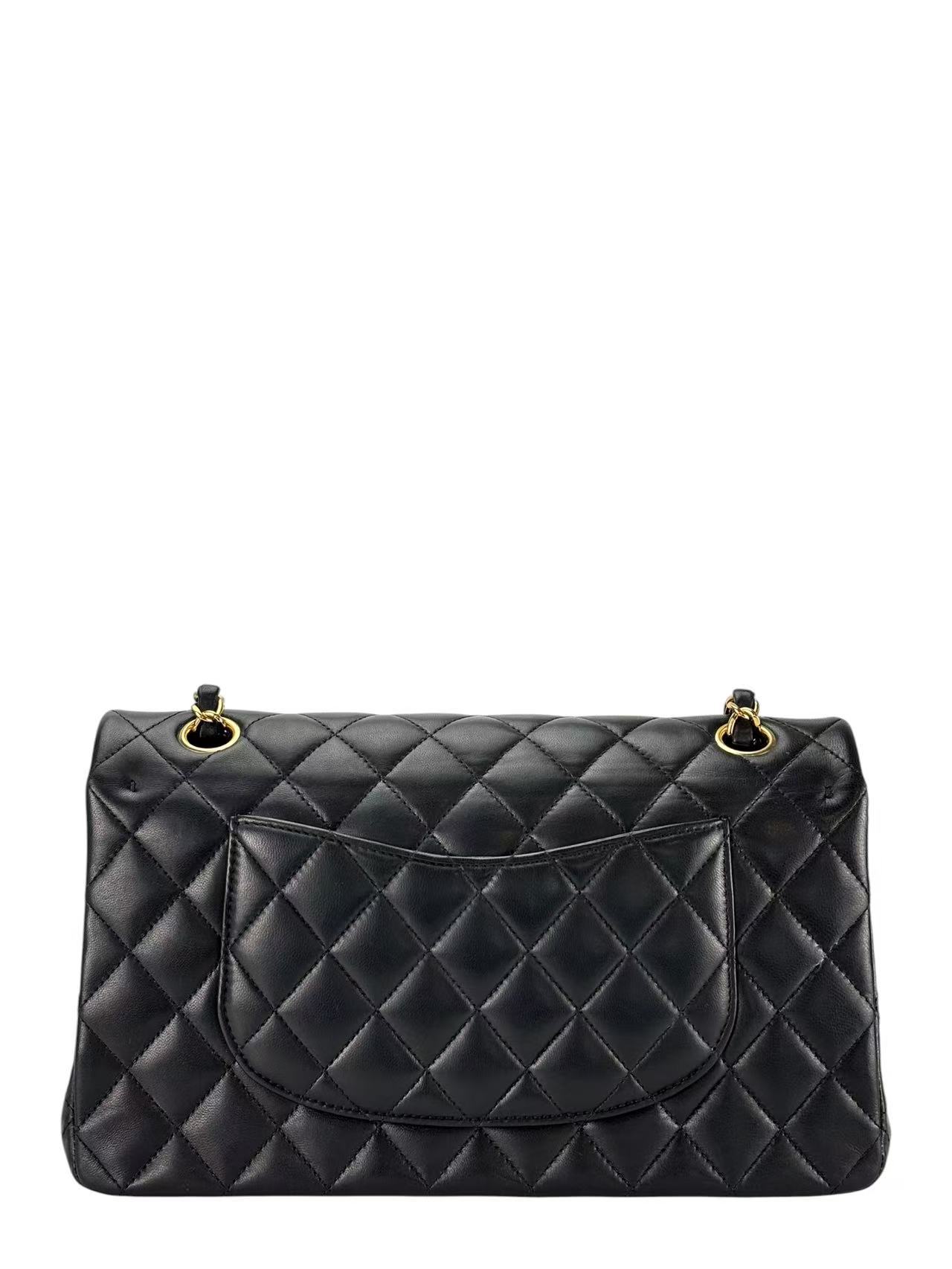 CHANEL - Medium Classic Double Flap Bag Black Lambskin Gold Hardware (CF25)