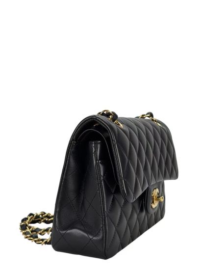 CHANEL - Double Face Small Classic Double Flap Bag Black Lambskin Gold Hardware (CF23)