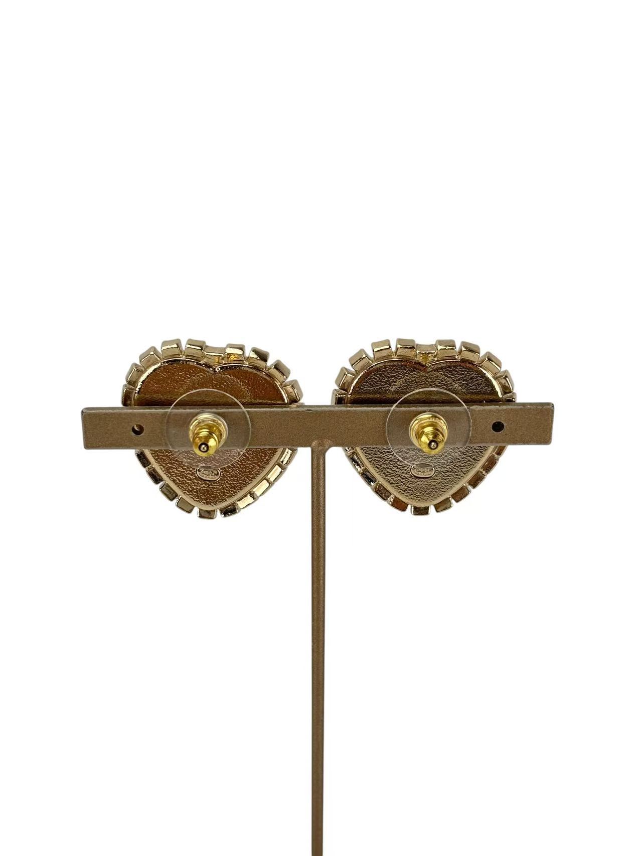 CHANEL - C24A Gold Heart CC Rhinestone Stud Earrings
