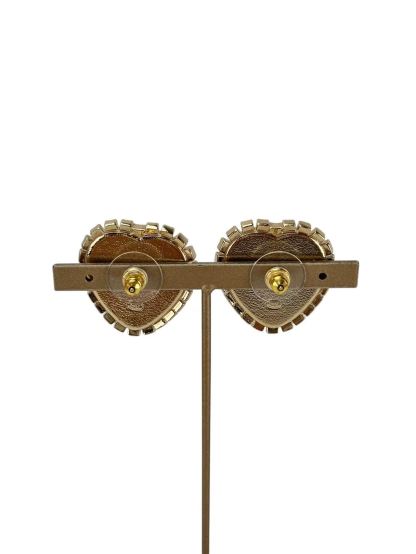 CHANEL - C24A Gold Heart CC Rhinestone Stud Earrings