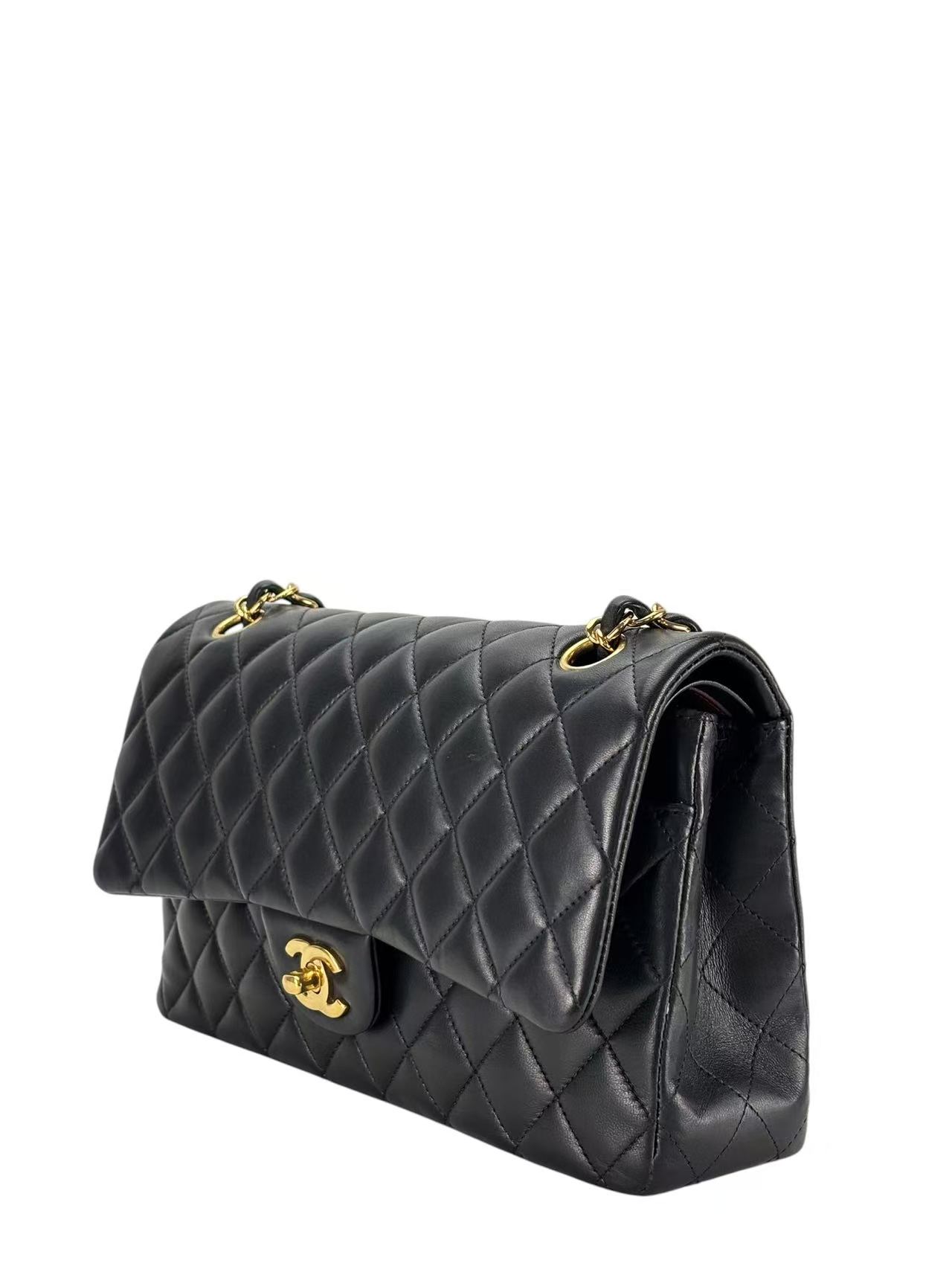 CHANEL - Medium Classic Double Flap Bag Black Lambskin Gold Hardware (CF25)