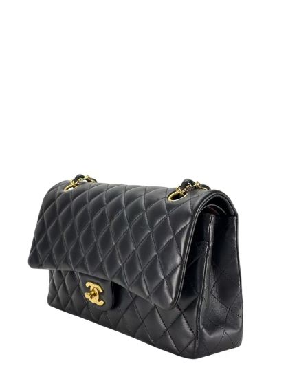CHANEL - Medium Classic Double Flap Bag Black Lambskin Gold Hardware (CF25)