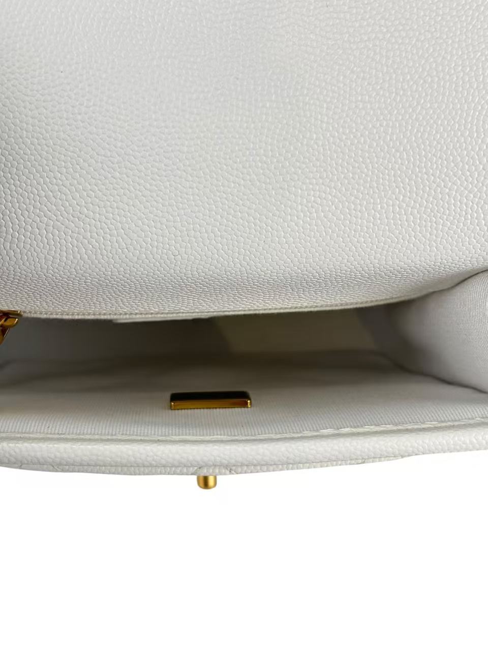 CHANEL - Caviar 2-Way Top Handle Bag White  Gold Hardware
