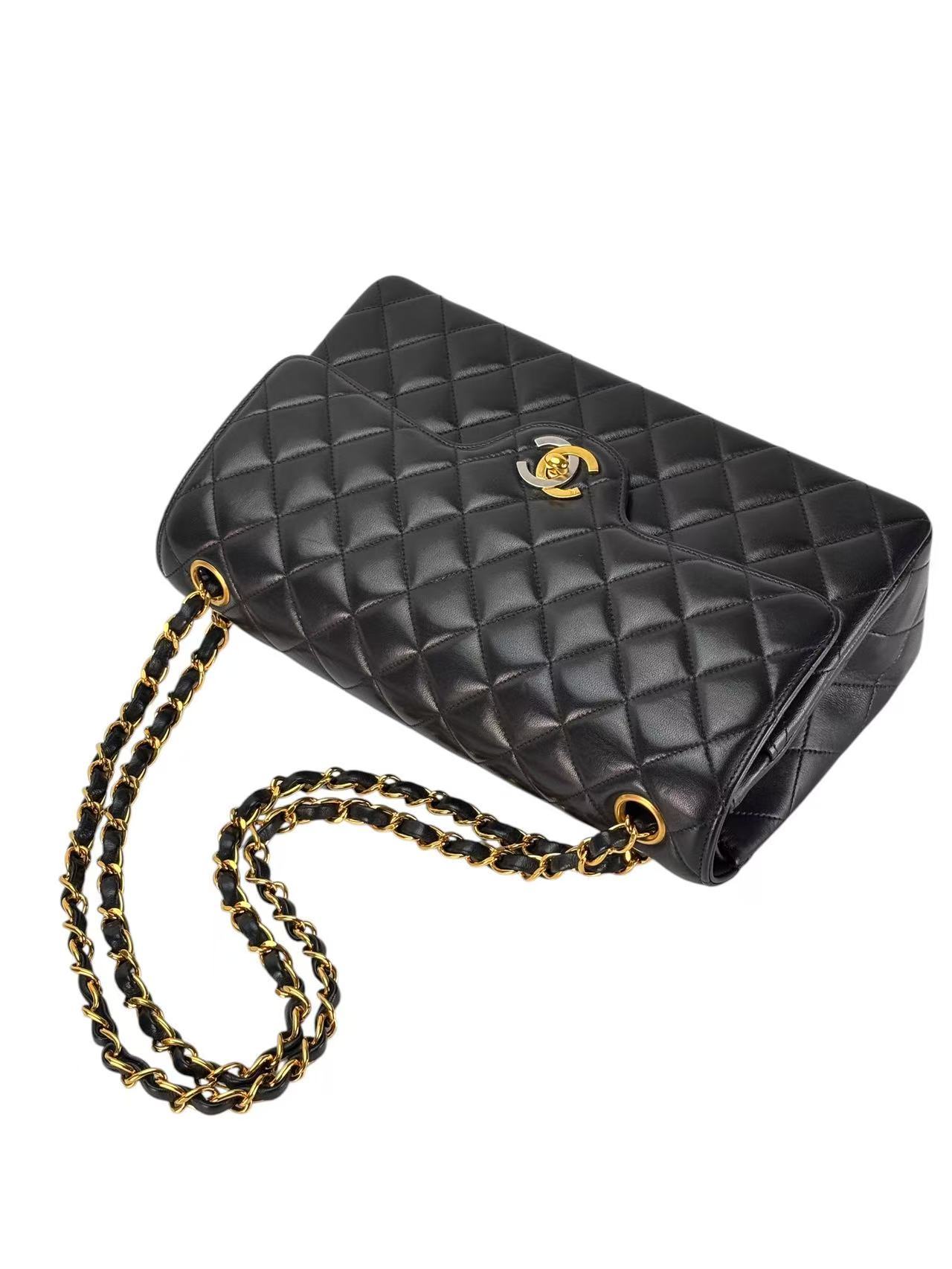 CHANEL - Black Lambskin Paris Exclusive Medium Classic Double Flap Bag (CF25) 