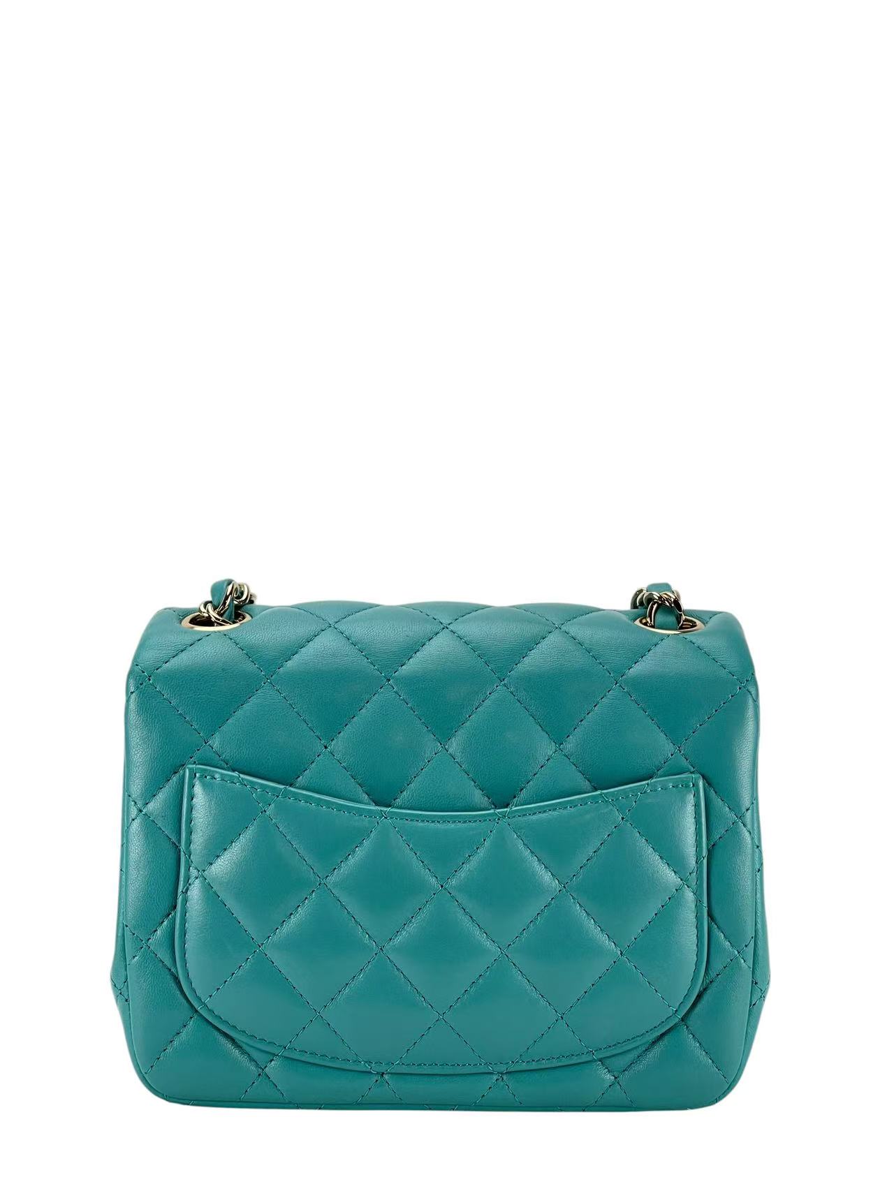 CHANEL - Green Lambskin Mini Classic Square Flap Shoulder Bag 17