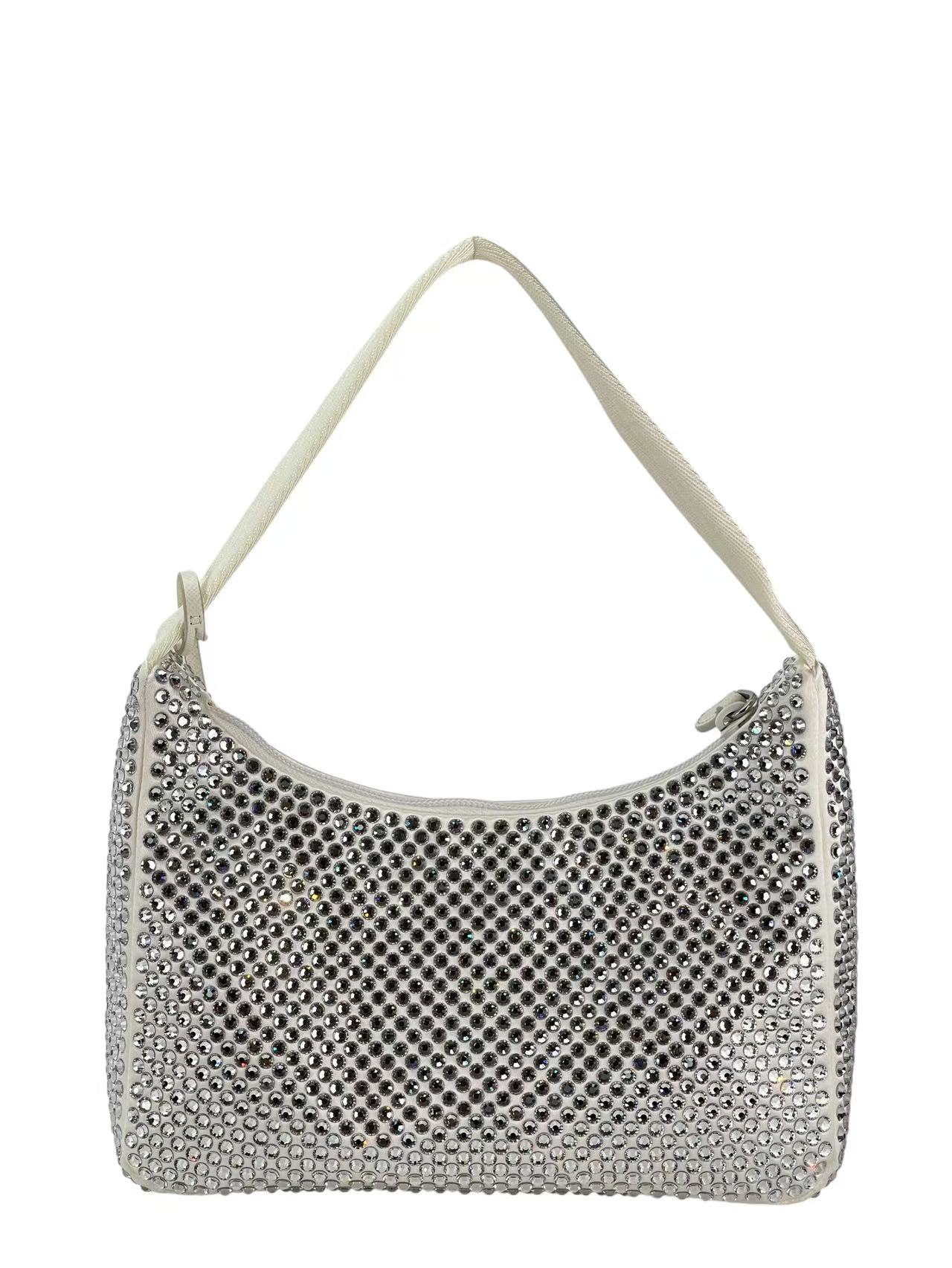 PRADA - White Satin Crystal Hobo Bag