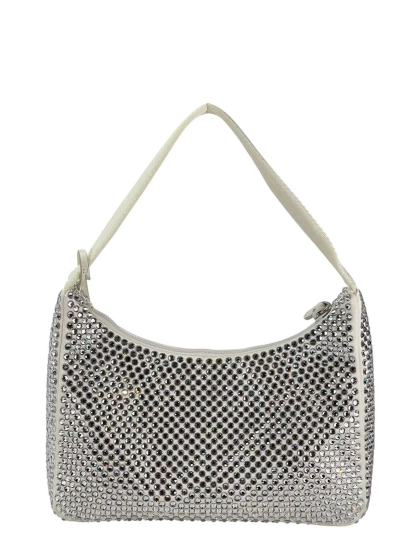 PRADA - White Satin Crystal Hobo Bag