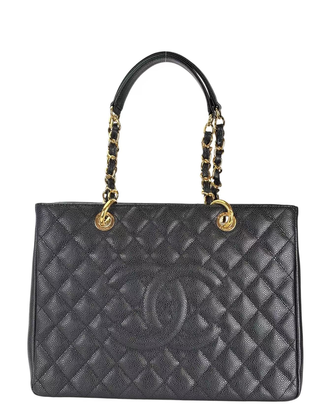 CHANEL - Black Caviar Quilted Grand Shopping Tote GST Gold Hardware