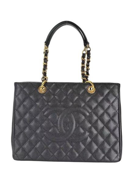 CHANEL - Black Caviar Quilted Grand Shopping Tote GST Gold Hardware