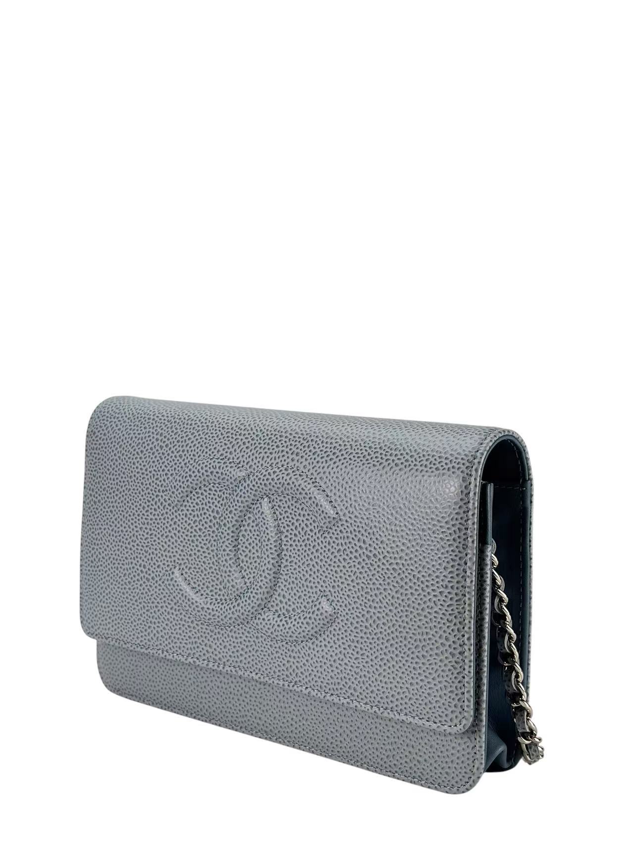 CHANEL - Blue Caviar Wallet On Chain Sliver-Tone Metal (WOC)