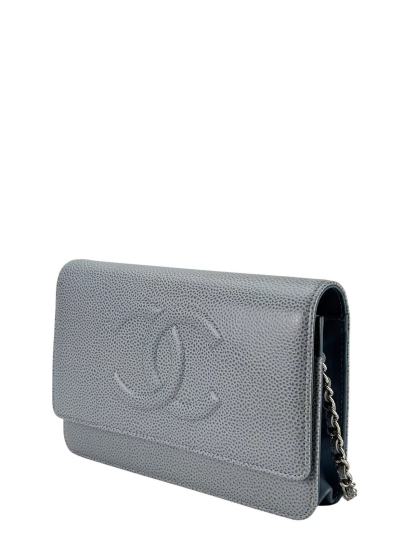 CHANEL - Blue Caviar Wallet On Chain Sliver-Tone Metal (WOC)