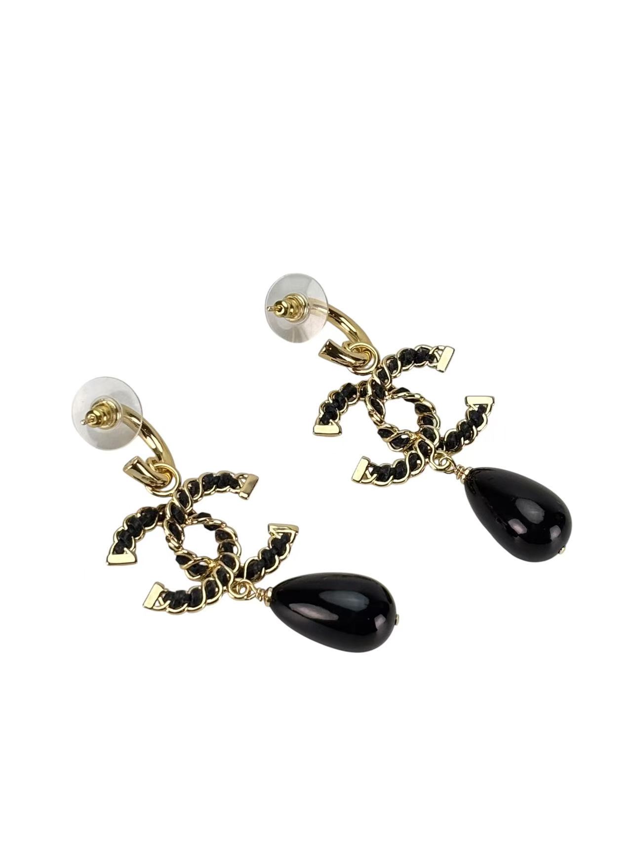 CHANEL - I24K Black Gold CC Teardrop Earrings