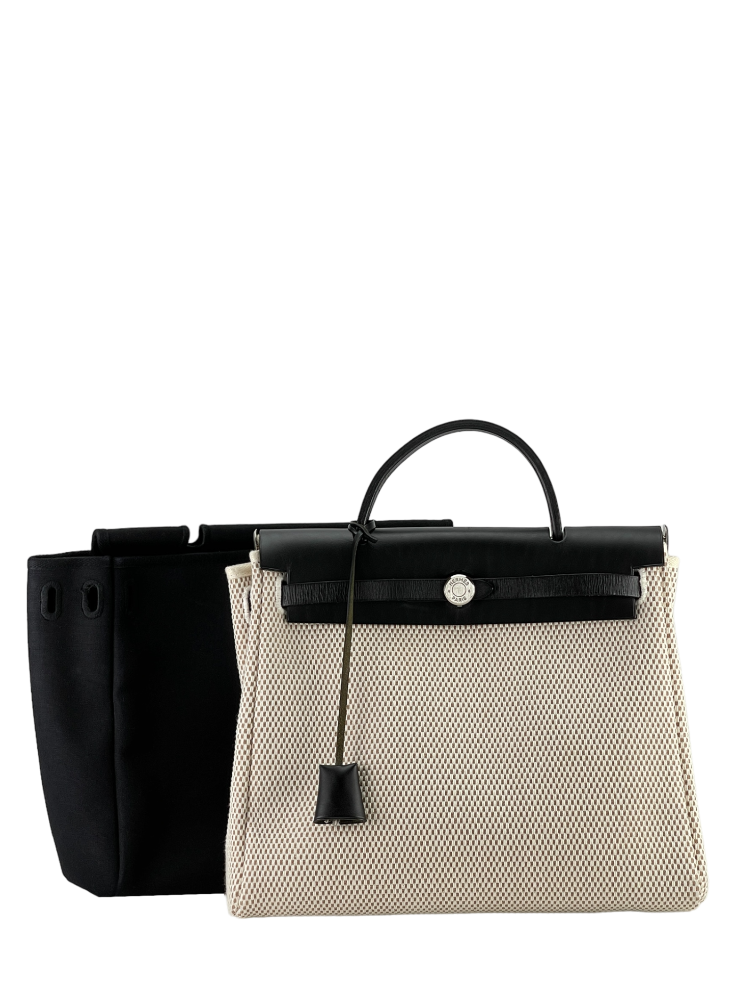 HERMES - Herbag Zip 31 (PM) Black Toile Vache Palladium Hardware