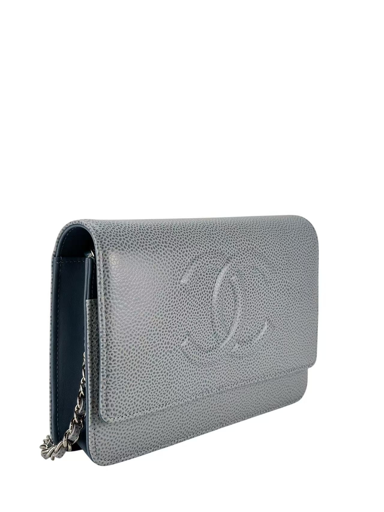 CHANEL - Blue Caviar Wallet On Chain Sliver-Tone Metal (WOC)
