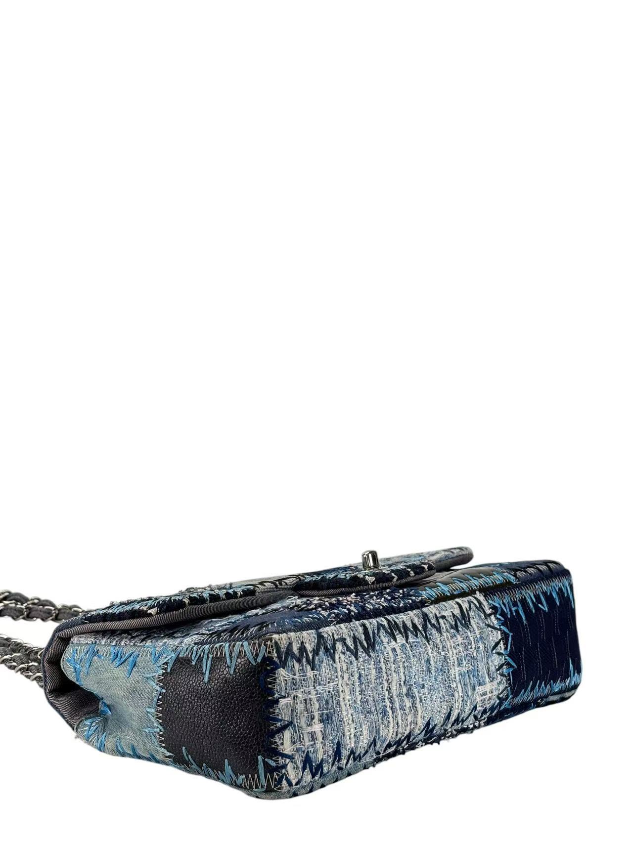 CHANEL - Blue Denim Patchwork Flap Bag Silver Hardware