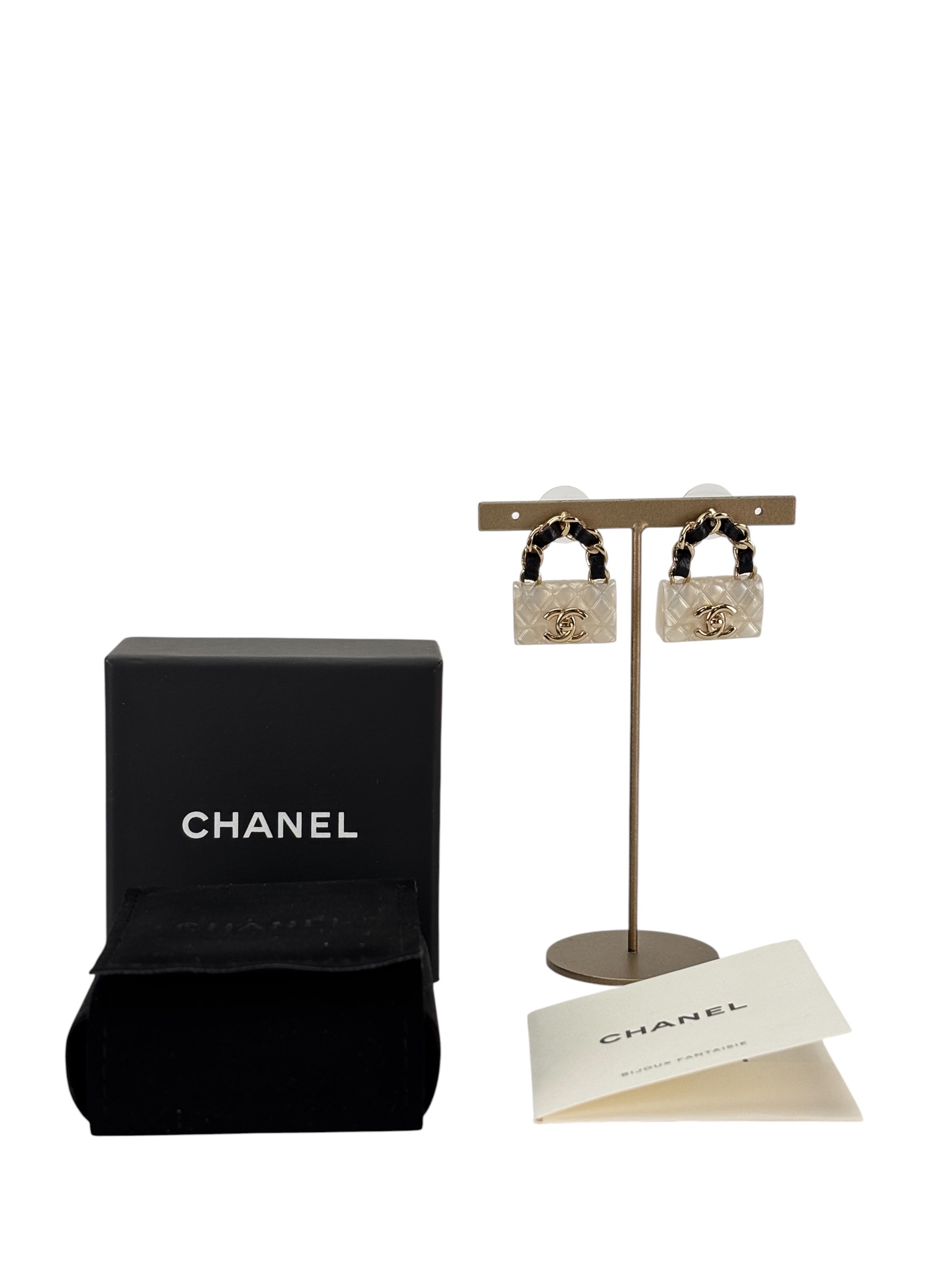 CHANEL - 23C Black Gold Matelasse Coco Earrings