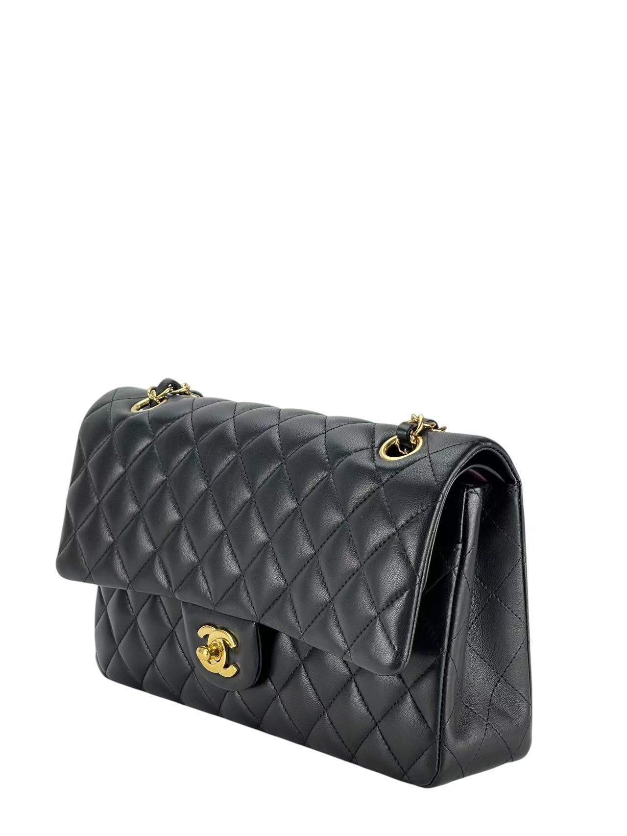 CHANEL - Medium Classic Double Flap Bag Black Lambskin Gold Hardware (CF25)