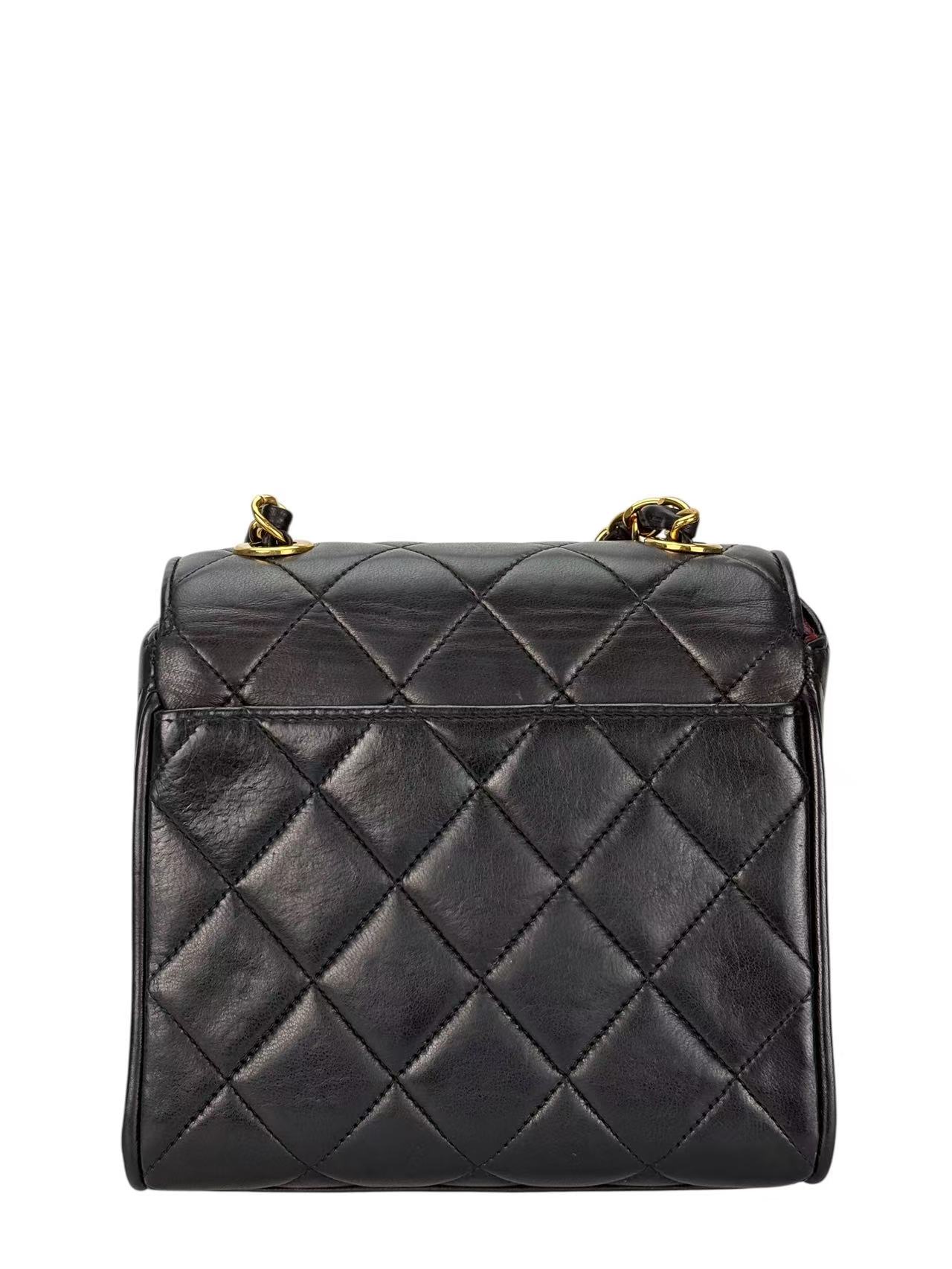 CHANEL - Black Calfskin Mini Box Chain Bag Gold Hardware