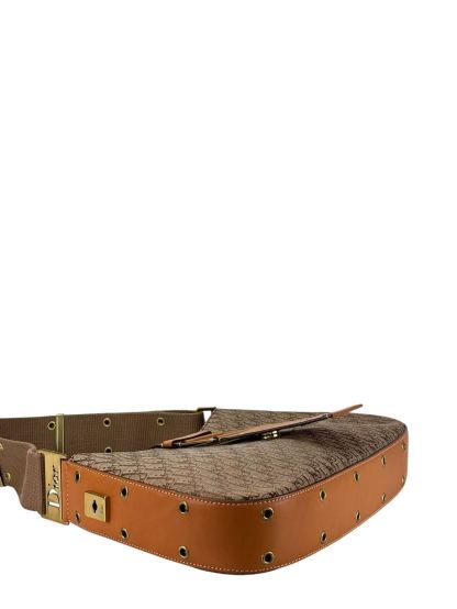 CHRISTIAN DIOR - Beige Canvas Trotter Pattern Street Chic Shoulder Bag