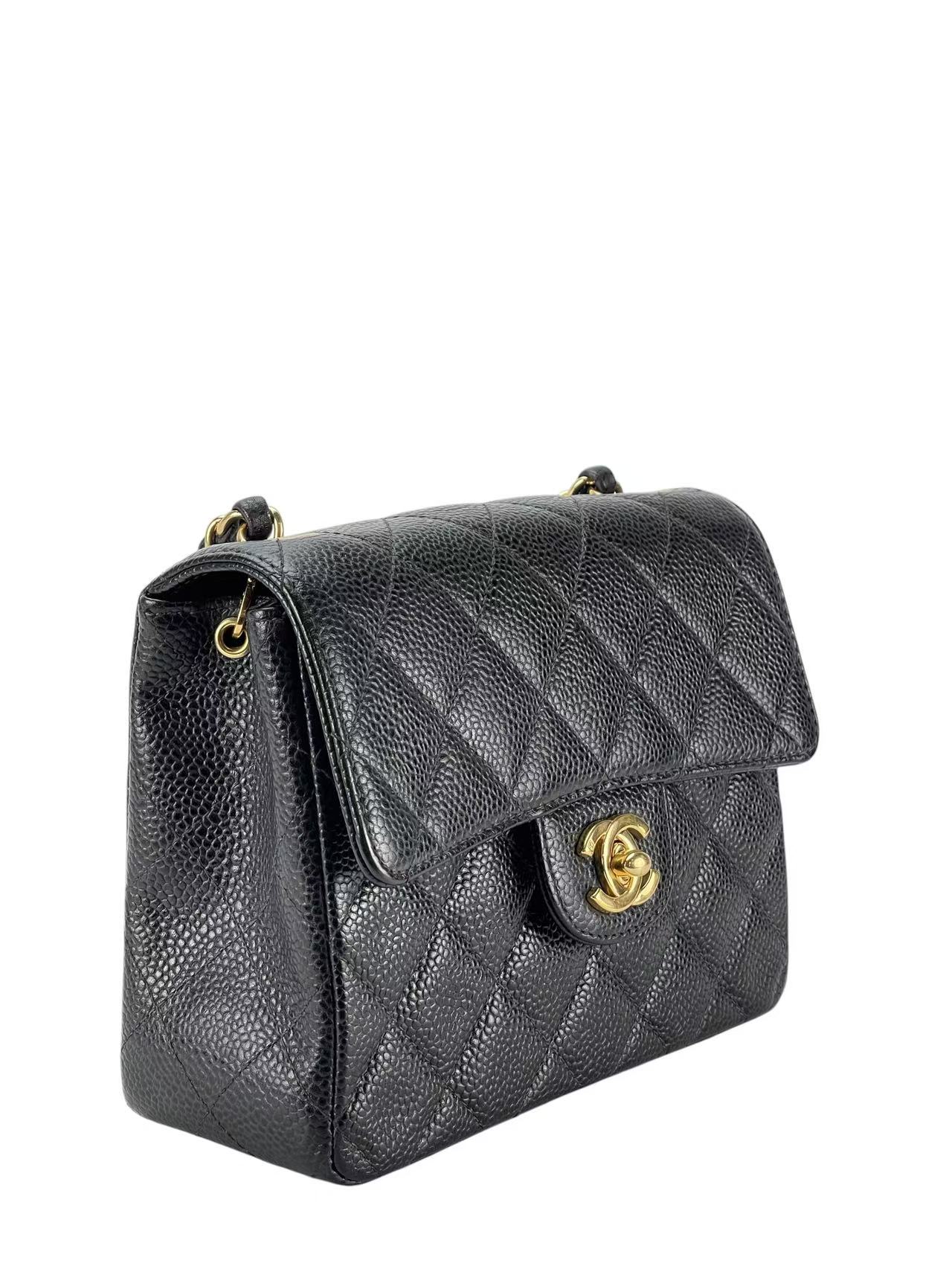 CHANEL - Black Caviar Mini Classic Square Flap Shoulder Bag 17