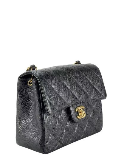 CHANEL - Black Caviar Mini Classic Square Flap Shoulder Bag 17