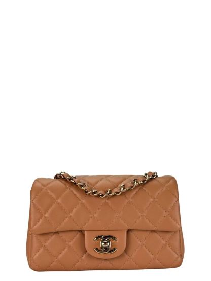 CHANEL -  Caviar Mini Flap Shoulder Bag Dark Beige Gold Hardware