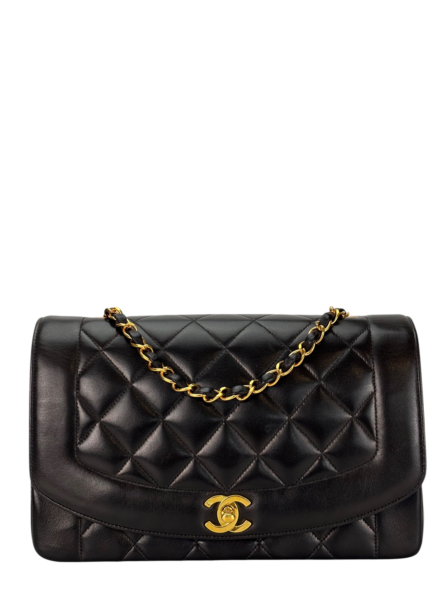 CHANEL - Black Lambskin Medium Diana Shoulder Bag