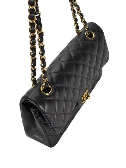 CHANEL - Double Face Small Classic Double Flap Bag Black Lambskin Gold Hardware (CF23)