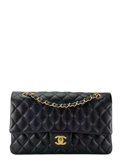CHANEL - Medium Classic Double Flap Bag Black Lambskin Gold Hardware (CF25)