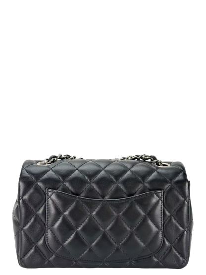 CHANEL - Black Lambskin Mini Classic Flap Bag Silver Hardware