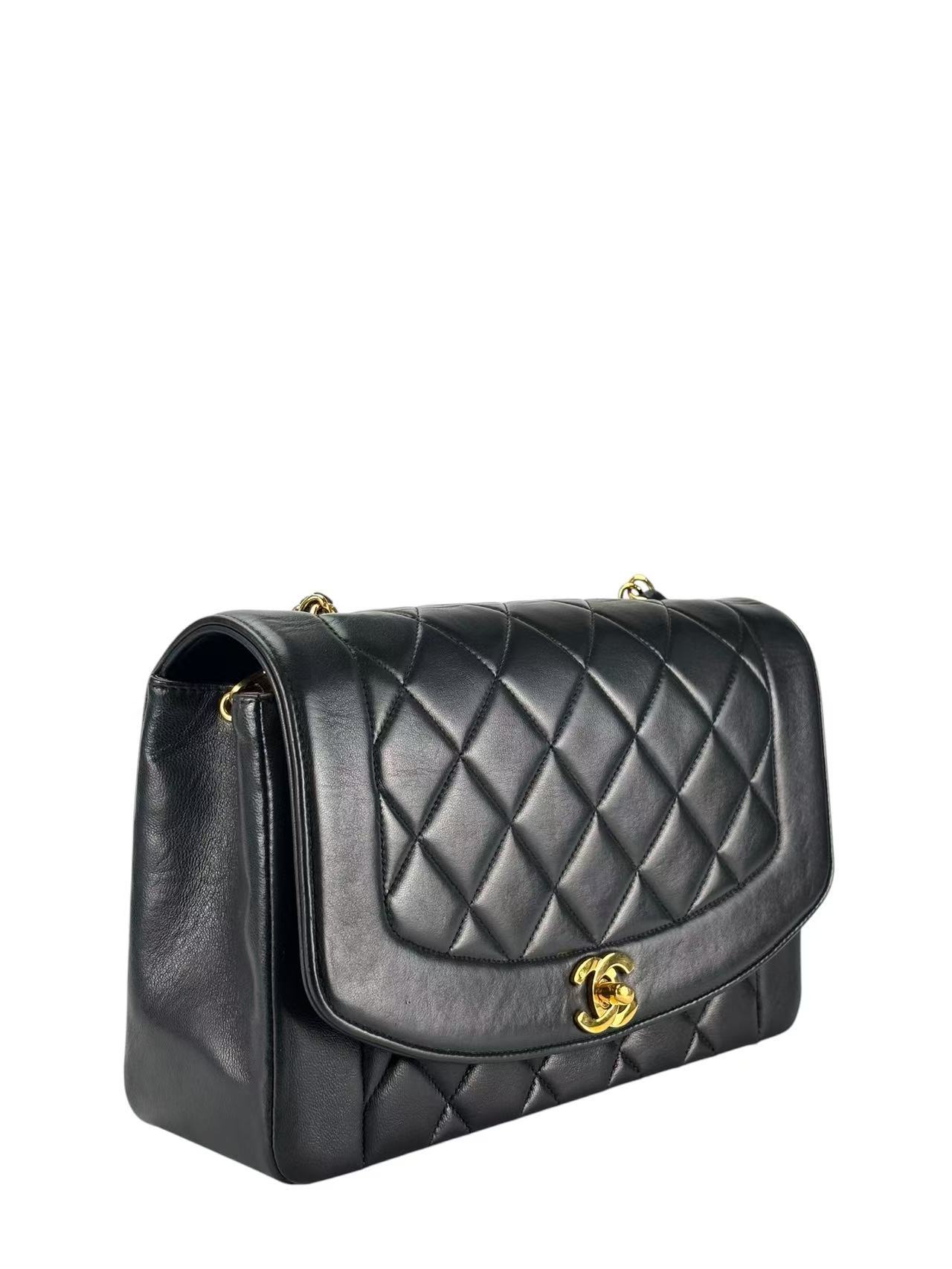 CHANEL - Black Lambskin Medium Diana Shoulder Bag