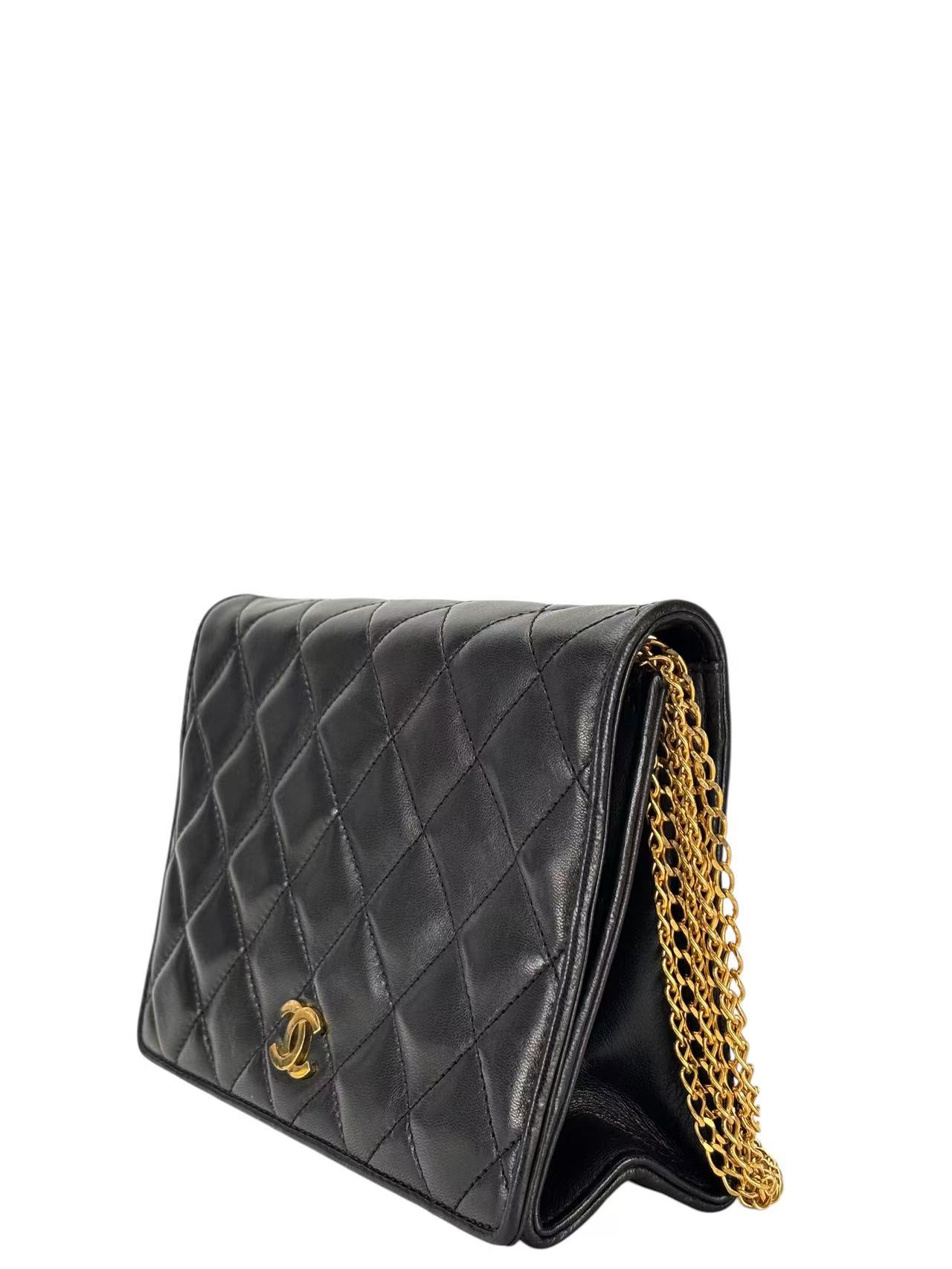 CHANEL - Full Flap Shoulder Bag Black Lambskin Gold Hardware
