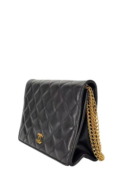 CHANEL - Full Flap Shoulder Bag Black Lambskin Gold Hardware