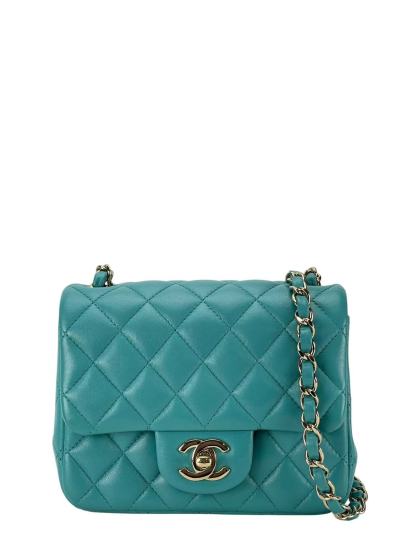 CHANEL - Green Lambskin Mini Classic Square Flap Shoulder Bag 17