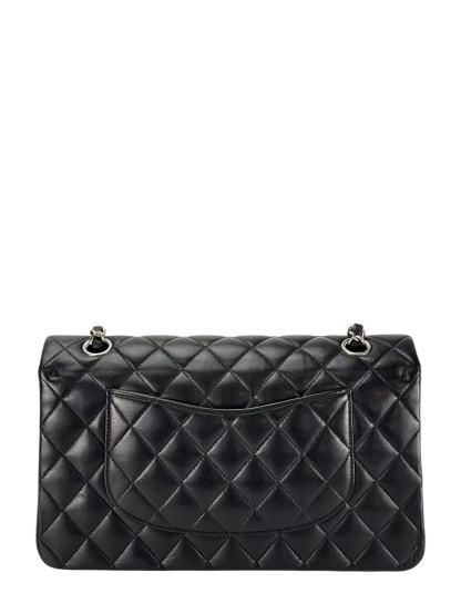 CHANEL - Medium Classic Double Flap Bag Black Lambskin Sliver Hardware (CF25) 