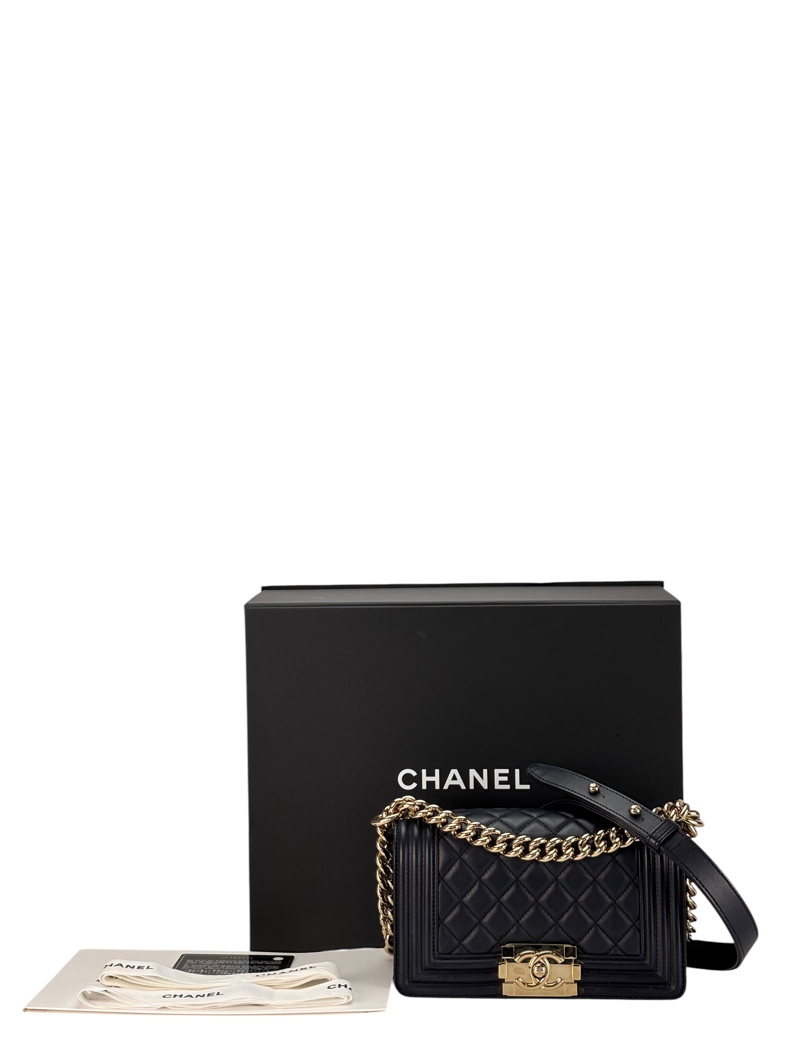 CHANEL - Small Boy Flap Bag Black Caviar Metal Gold