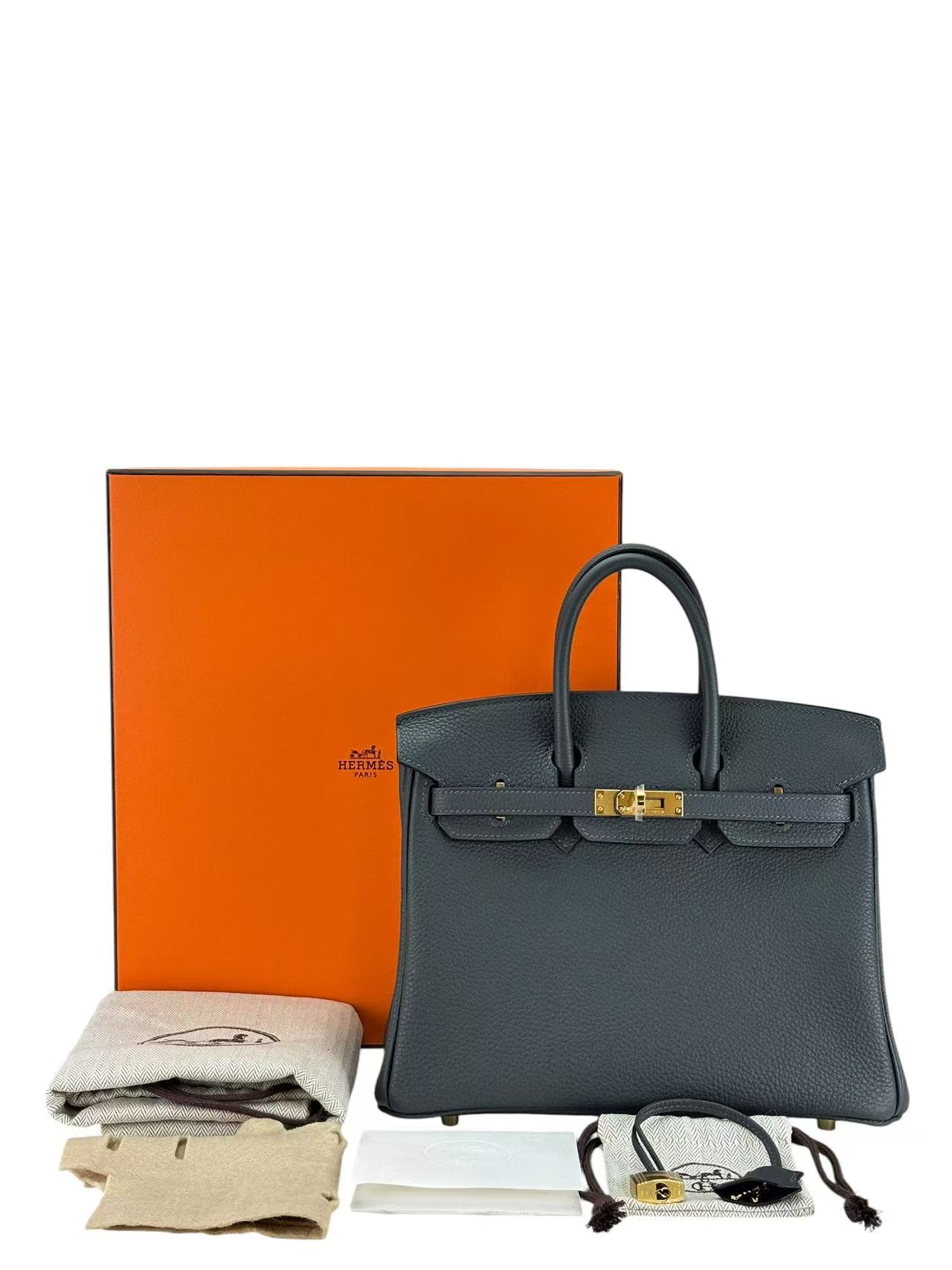 HERMES - Birkin 25  Gris Misty  Togo Gold Hardware