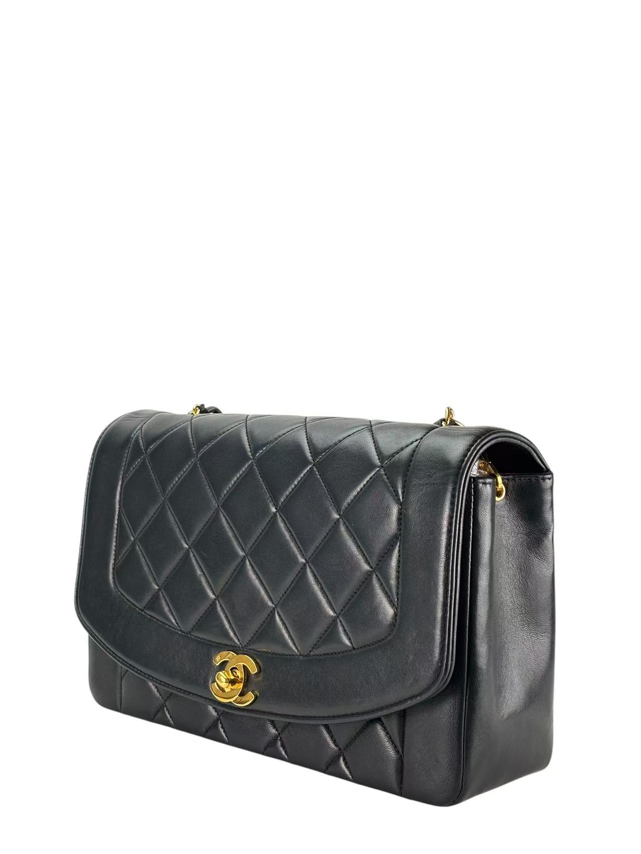 CHANEL - Black Lambskin Medium Diana Shoulder Bag