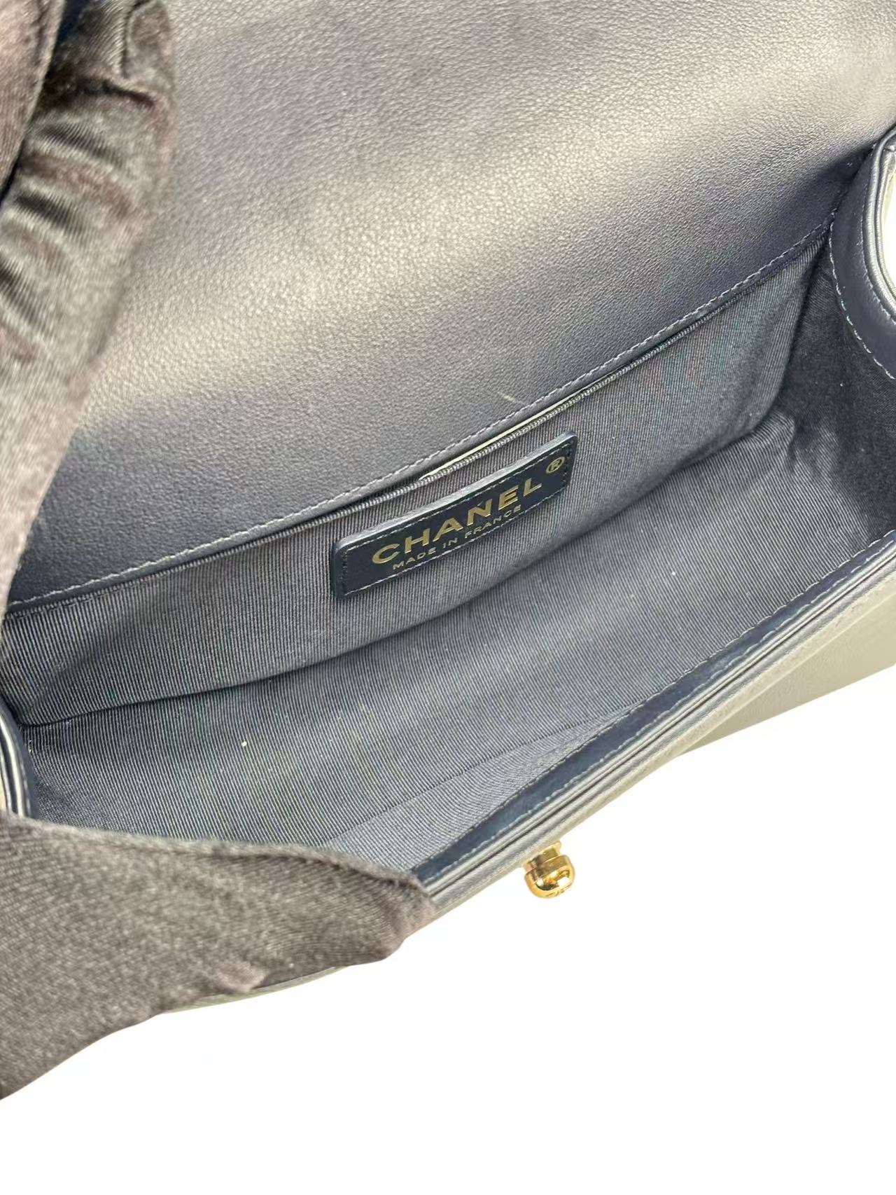 CHANEL - Small Boy Flap Bag Black Caviar Metal Gold