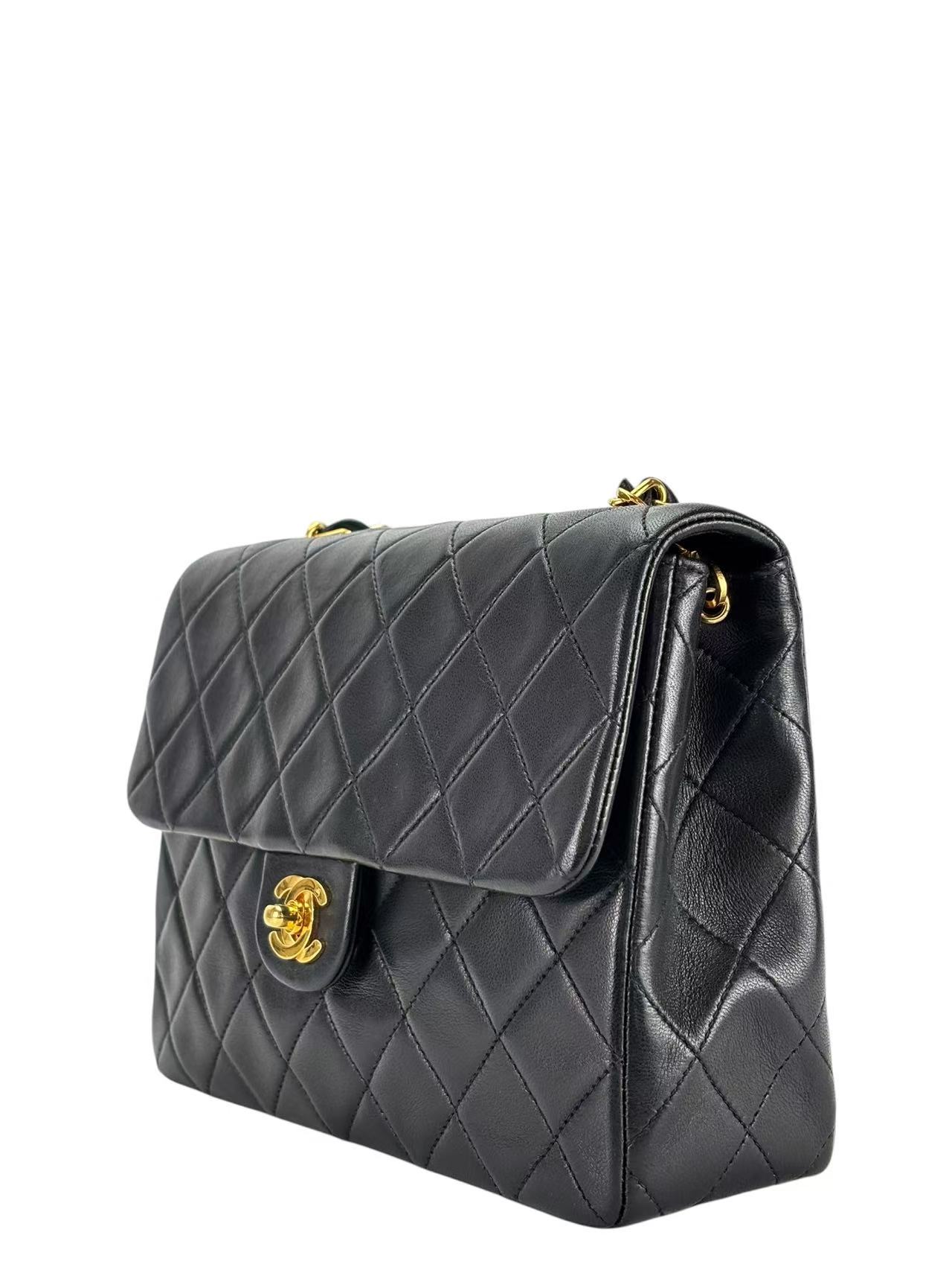 CHANEL - Black Lambskin Mini Classic Square Flap Shoulder Bag 20