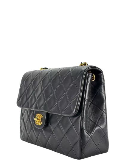 CHANEL - Black Lambskin Mini Classic Square Flap Shoulder Bag 20