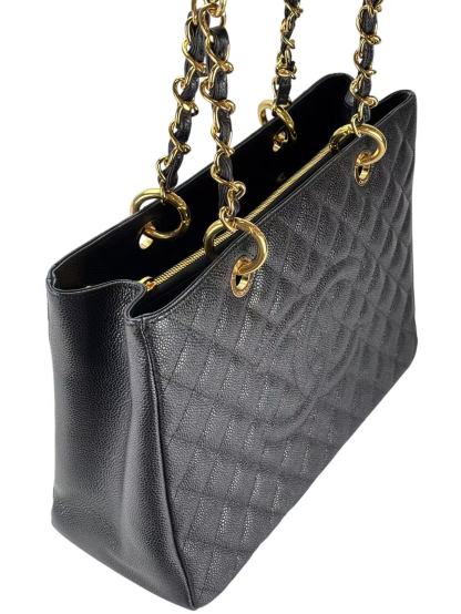 CHANEL - Black Caviar Quilted Grand Shopping Tote GST Gold Hardware